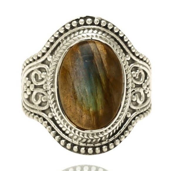 Bague minérale - 10*14mm - argent rhodié - 12 pour la vente par Buganto