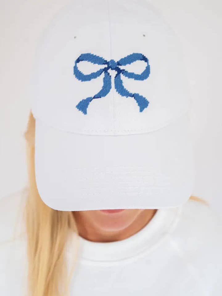 Needlepoint Baseball Hat - Blue Bow - WS for wholesale by Lisi Lerch
