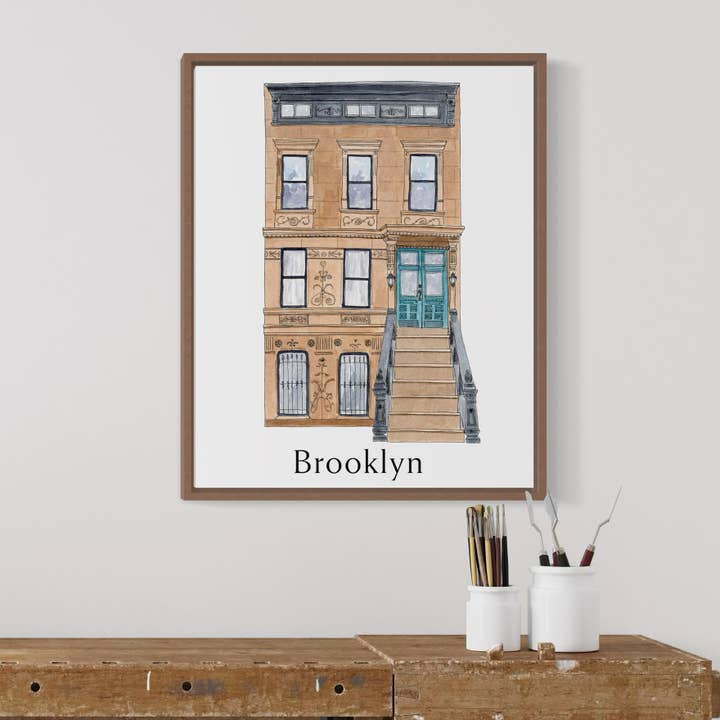 Pintalustika - Joyful Urban Illustrations - Wholesale Art Print - Brooklyn Brownstone Art Print, New York City 2