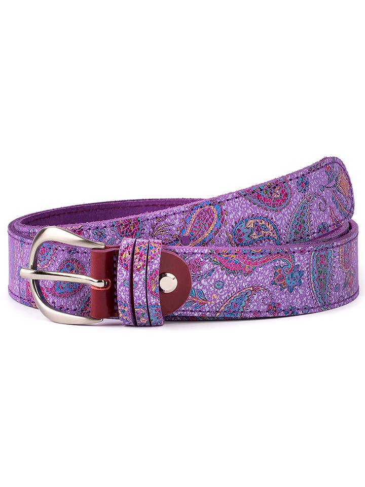 Colourful leather tapestry belt with floral print. for wholesale by VALTICO