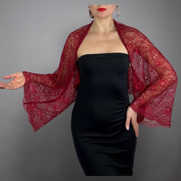 Red Lace Bolero Shrug Evening Shoulder Wrap Jacket for wholesale by BridalSpain