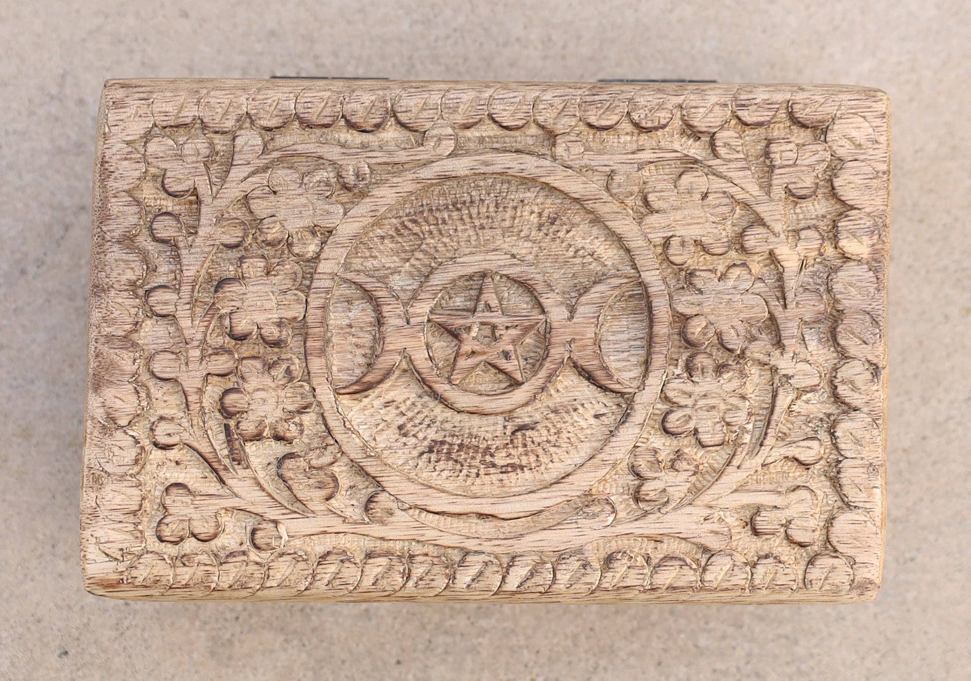 Lungta Imports – wholesale Jewellery box/organiser – Hand Carved Triple Moon Wooden Storage, Jewelry, Keepsake Box3