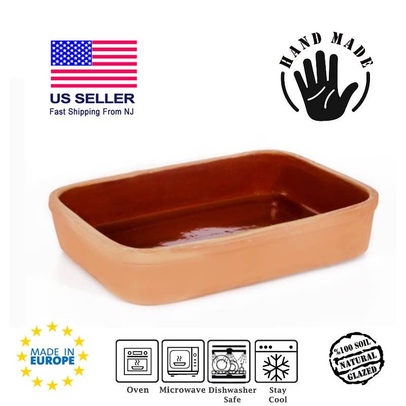 Hakan - Vendita all'ingrosso Vassoi da portata - Vassoio rettangolare in terracotta smaltata fatto a mano, 14,2 pollici4