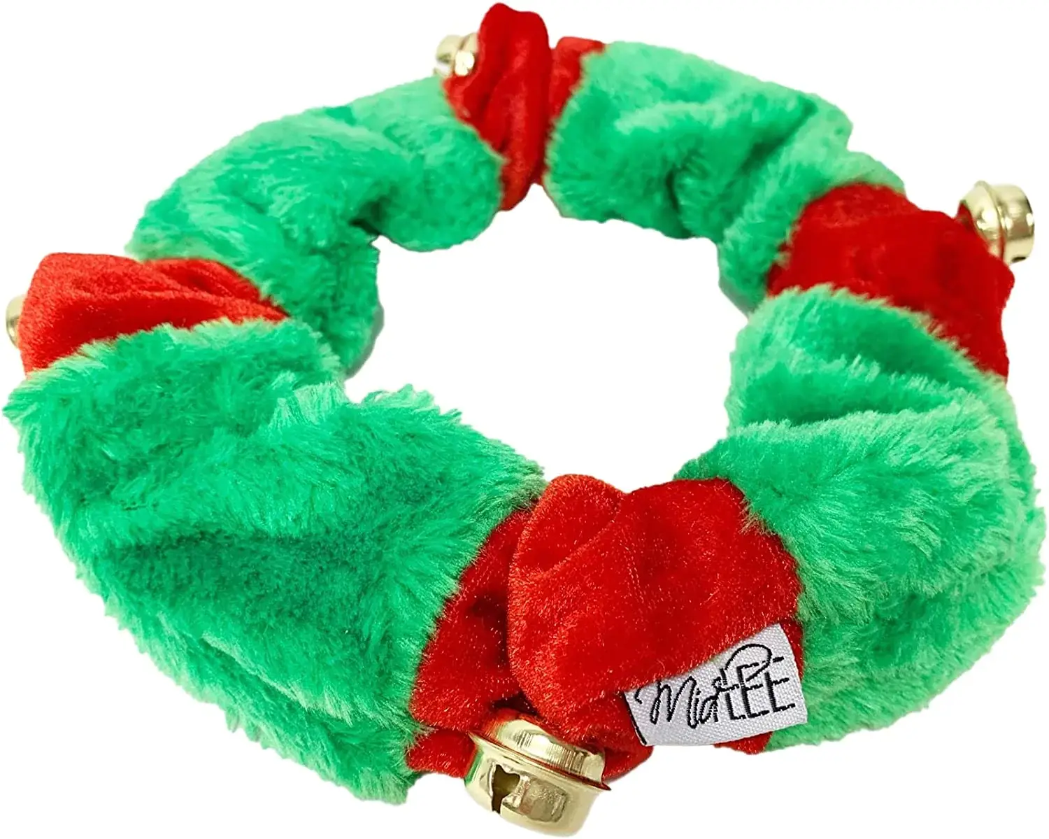 Midlee Designs – wholesale Pet collar – Dog – Midlee Red/Green Christmas Plush Bell Collar2