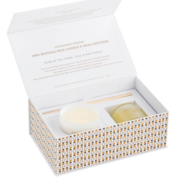 Rathbornes 1488 - Wholesale Gift Bag Set/Pack - Dublin Tea Rose Diffuser And Candle Gift Set