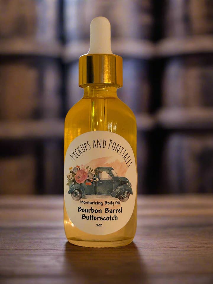 Huile hydratante pour le corps au caramel écossais et au bourbon pour la vente par Pickups And Ponytails