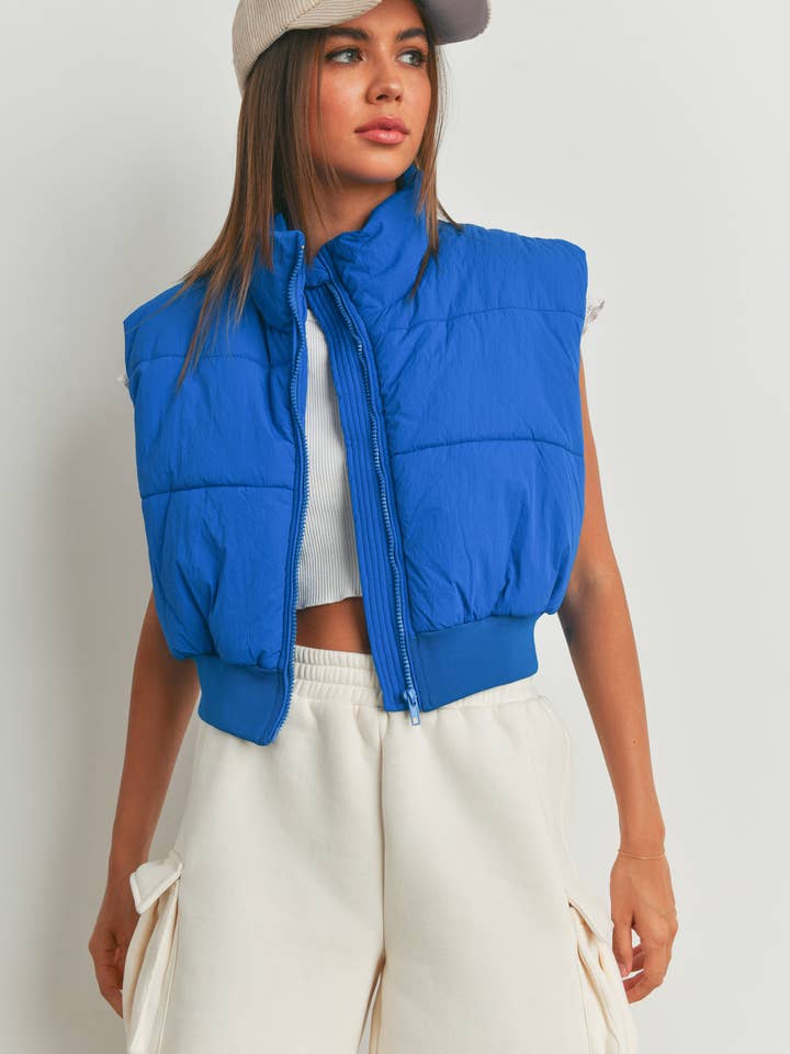 BUTTERMELON - Wholesale Outerwear Vest - Women's - Fall Zip-Up Crop Puffer Fall Vest - BMJ7012