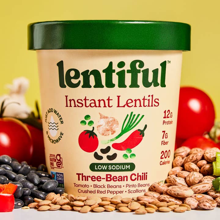 Low Sodium Three-Bean Chili Instant Lentils 8-Pack for wholesale by Lentiful