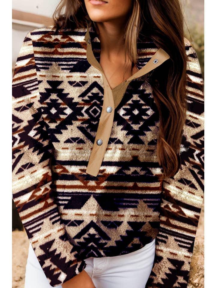 fashionworks - Wholesale Sweatshirt - Women's - Fashion-W Western Half Zip Plush Sweatshirt* S-4X4