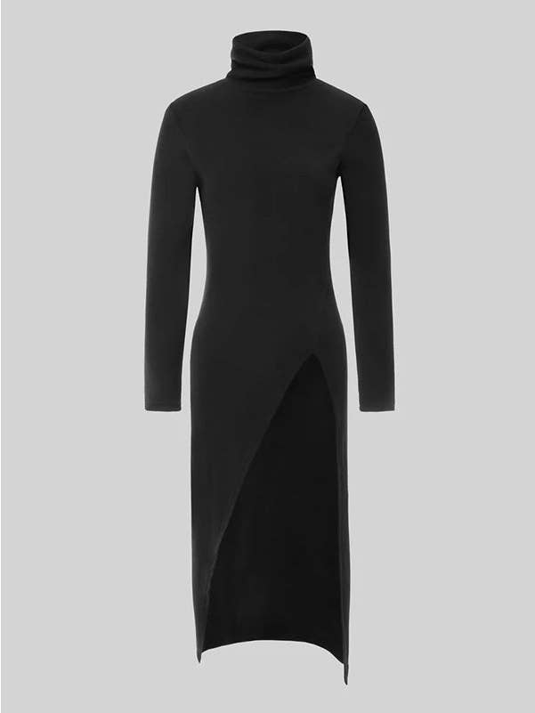 FurDecoration - Wholesale T-Shirt - Women's - Solid Color High-Neck Skinny Fit T-Shirt with Split Sides12