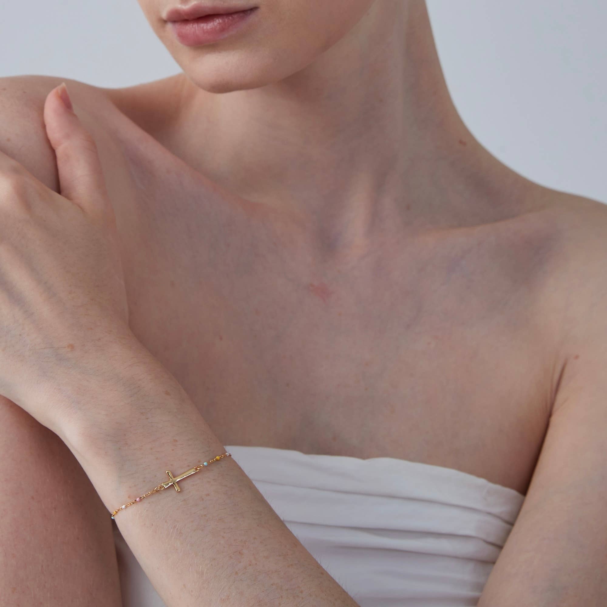 Perimade & Co. LLC - Wholesale Beaded bracelet - Dainty Boho Color Bead Cross Bracelet in 925 Sterling Silver1