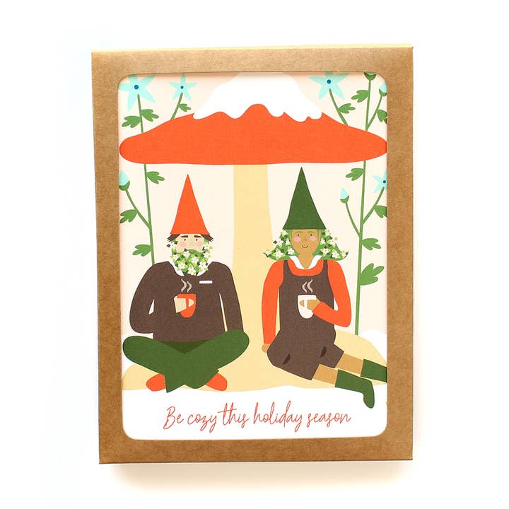 Cozy Gnomes Holiday Christmas Card Box Set mushrooms cute A2 for wholesale by Klinger Creative