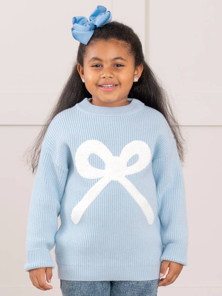 Marie Nicole Clothing - Wholesale Knit Sweater - Kids - Blue Knit Bow Sweater3