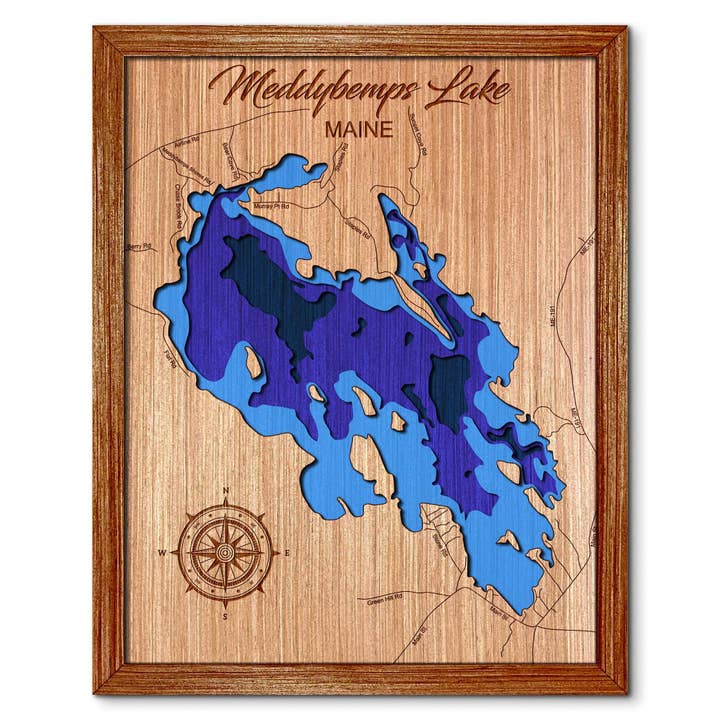 Meddybemps-See, Maine Tiefenkarte Wandkunst Dekor für den Großhandel von Premier Gifts and More