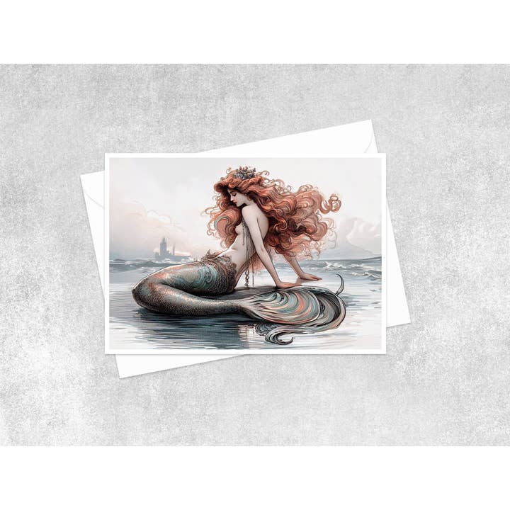 Salty Alyce - Wholesale Everyday Greeting Card - Serene Siren: A Mermaid's Tranquil Gaze Blank Card 145RD