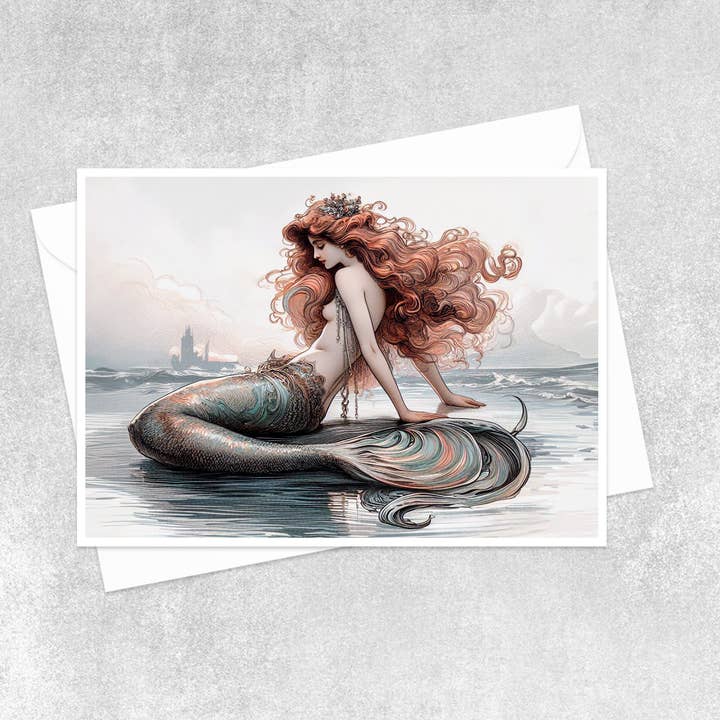 Salty Alyce - Wholesale Gewone wenskaart - Serene Siren: Een Zeemeermin's Rustige Blik Wenskaart 145RD