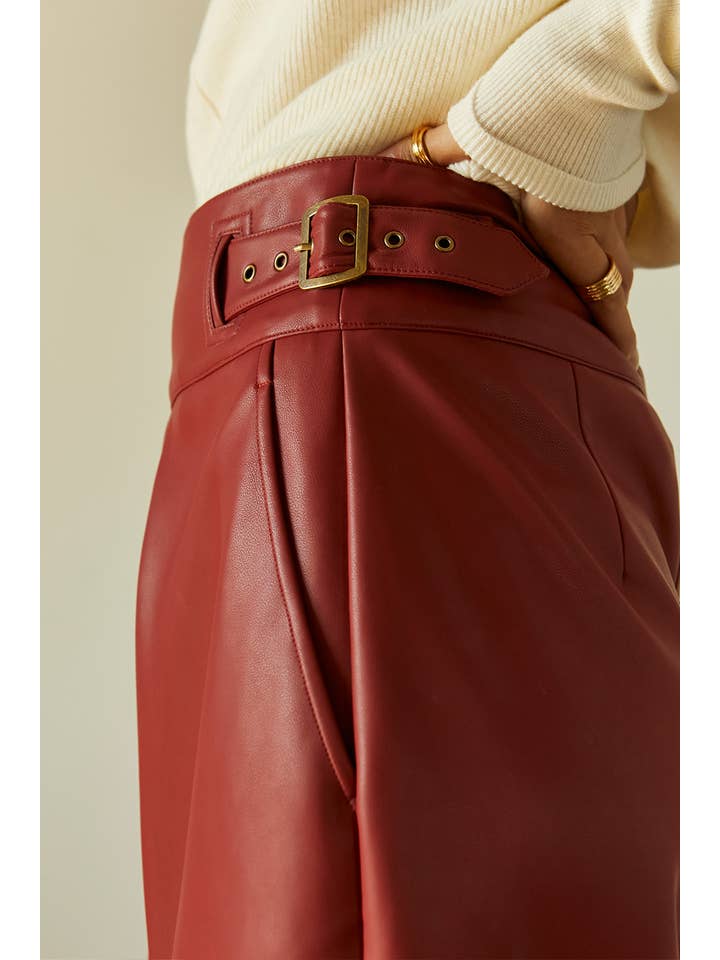 BRICK CS8049 - Natalie Vegan PU Midi Skirt With Side Buckle Detail for wholesale on Faire