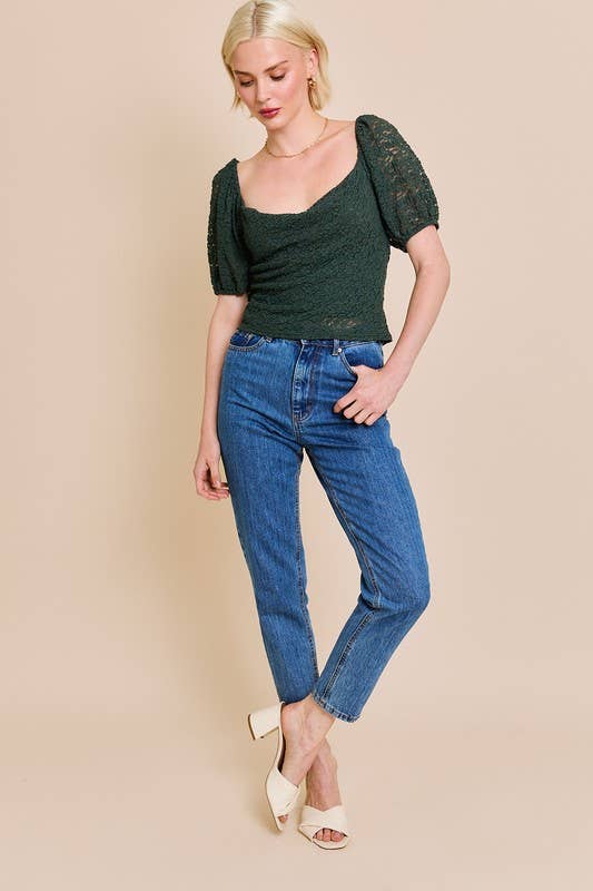 LE LIS - Vente Chemisier – femme - Haut en dentelle à manches mi-longues bouffantes et col bénitier11