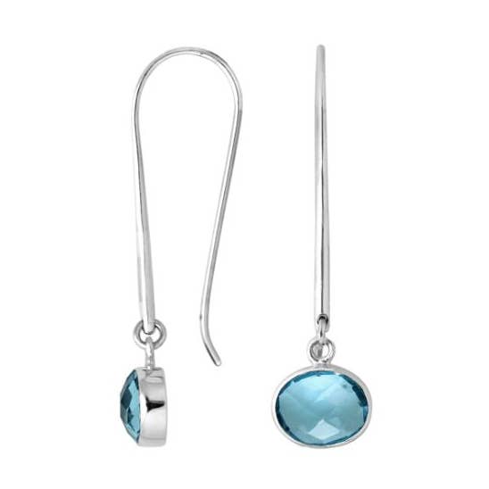 Bali Designs - Wholesale Dangle Earrings - AE-6160-BT Sterling Silver Faceted Oval Blue Topaz Quartz Earrings- Wholesale Bali Jewelry0