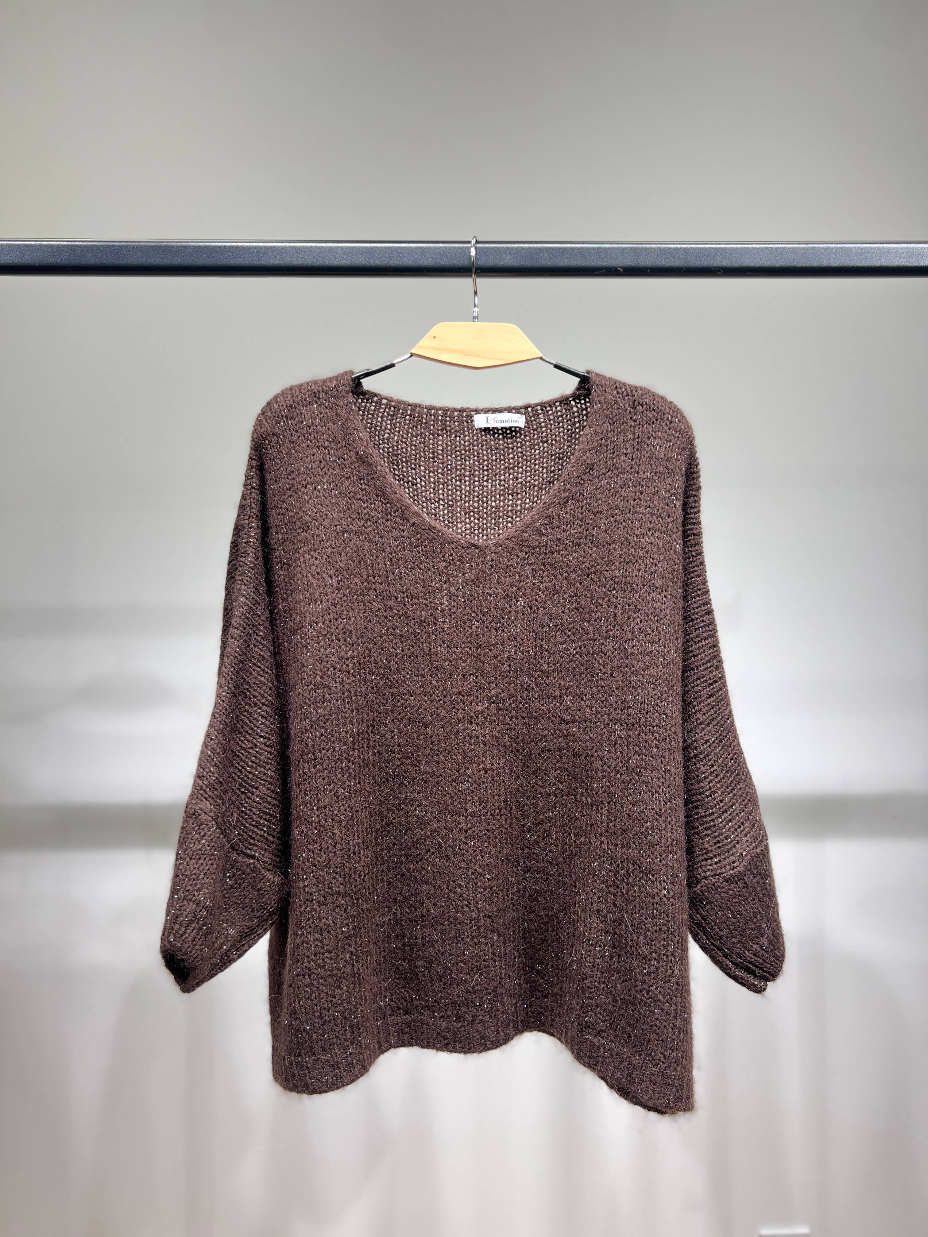 L'Emotion – Pulôver - Mulher por atacado – Suéter de malha larga com manga longa em lurex 60% mohair/lã virgem8