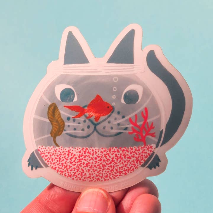 Bromstad Printing Co. - Wholesale Sticker - Fishbowl Cat Clear Sticker