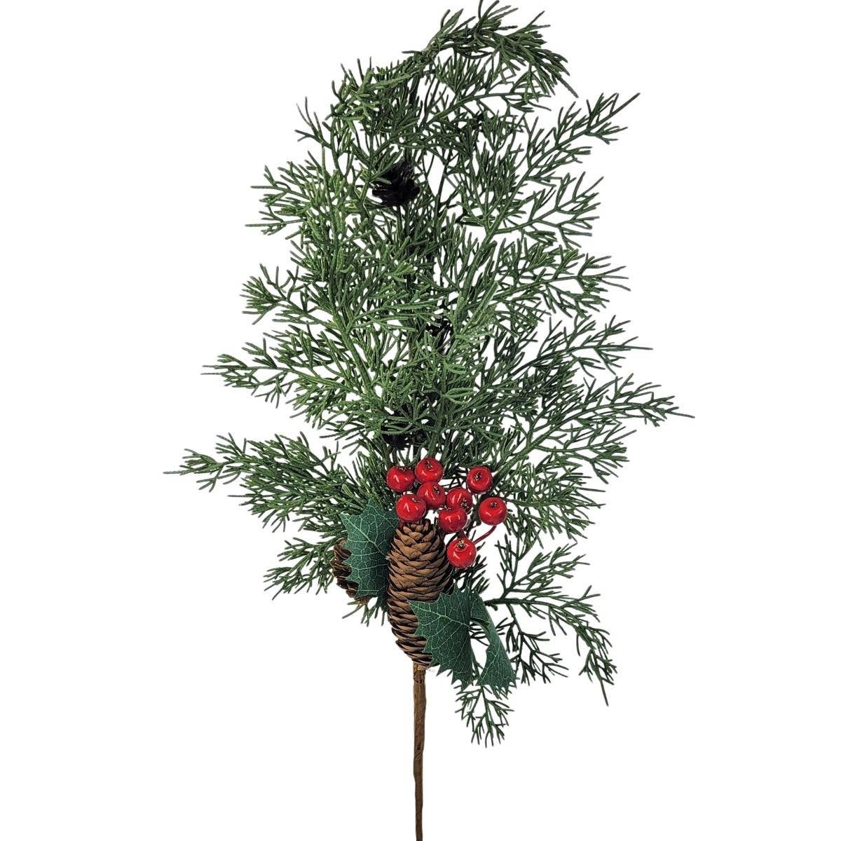 Lucknow Southern and Company – Planta artificial por atacado – Ramo de Cipreste Real Touch de 22" com Folhas de Azevinho, Bagas, Pinha - R0