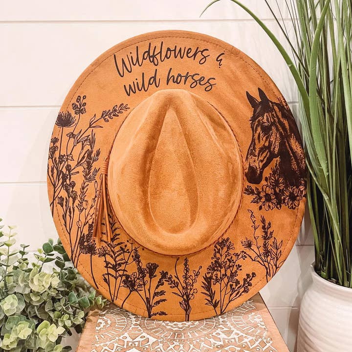 Willie & Dolly Designs - Wholesale Cowboy Hat - Women's - Engraved Wildflowers & Wild Horses Hat0