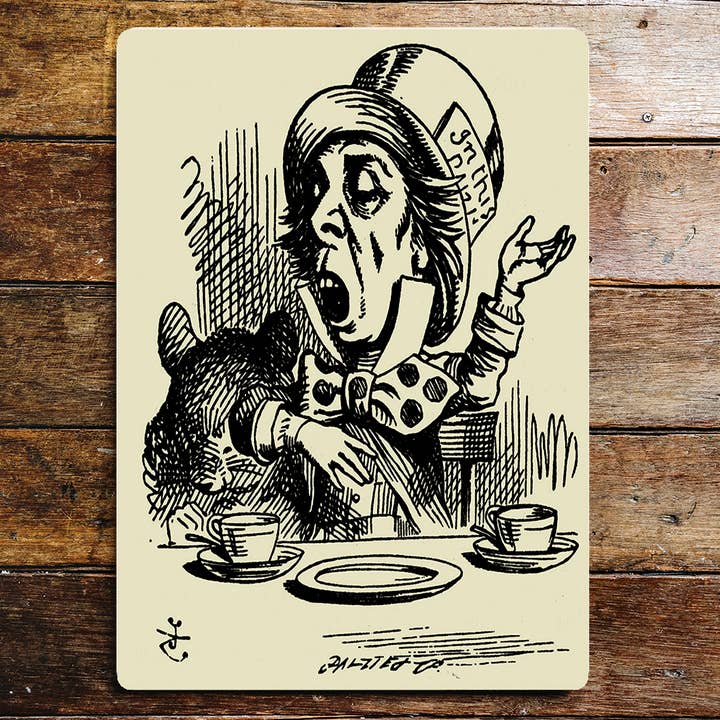 Wandschild „Alice im Wunderland Mad Hatter“ aus Metall für den Großhandel von The British Metal Signs Company