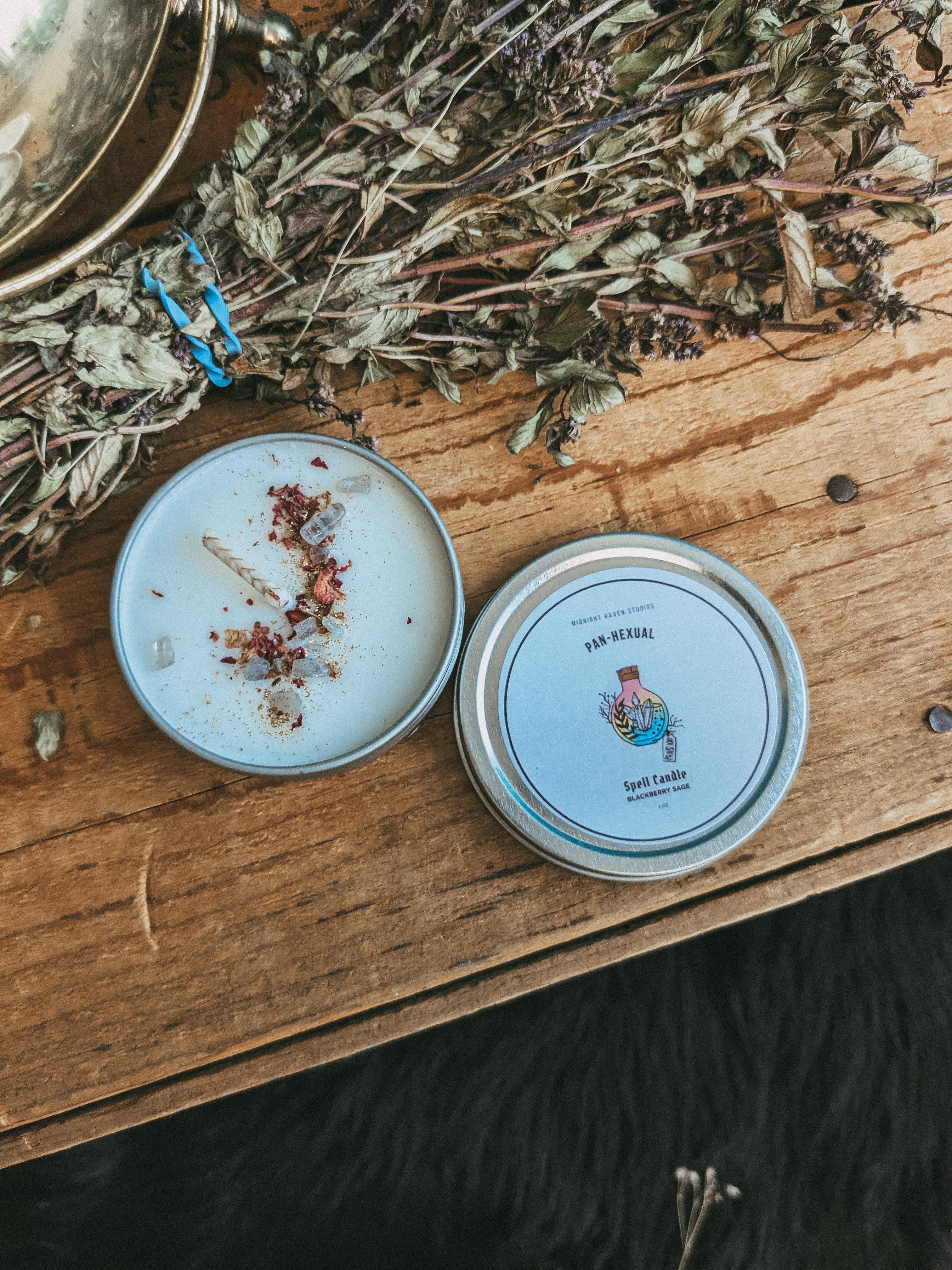 Midnight Raven Studios - Venta al por mayor Vela aromática de viaje - Vela de viaje con hechizos de lata Pans-Hexual, bandera del orgullo pansexual0