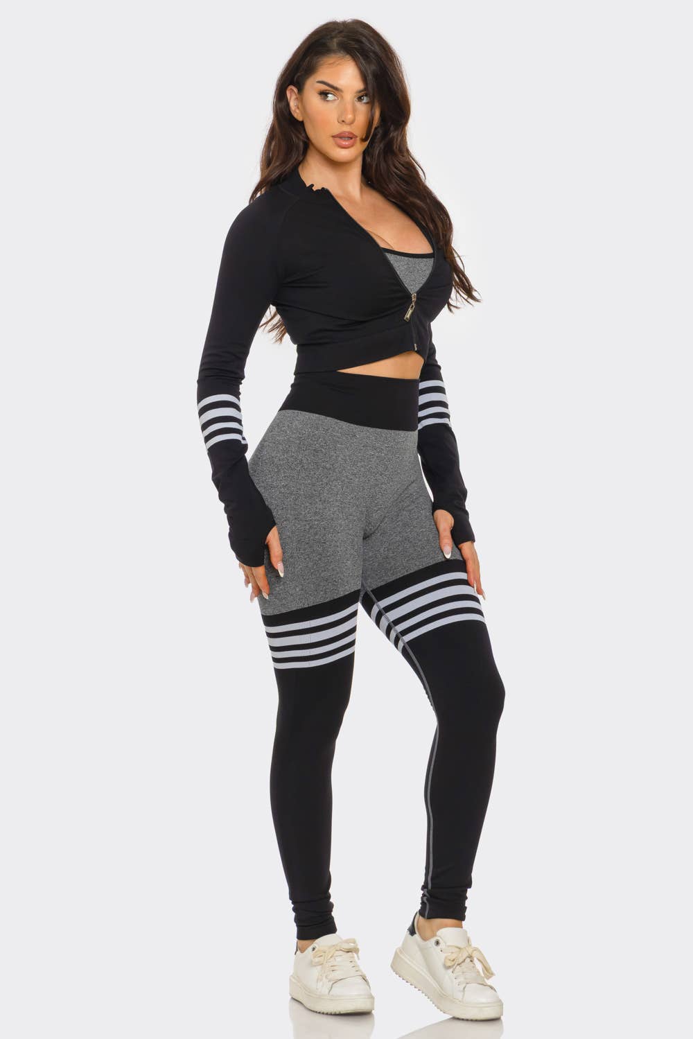 Julia by LoveJ - Wholesale Activewear Set - Women's - Zip Up Jacket Inside Top Leggings 3 Pieces Set2
