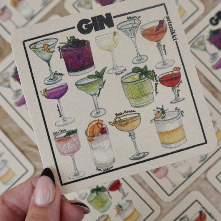 artxnikki - Wholesale Coasters - Classic Cocktail Variety Coaster Set of 4 (Bourbon, Gin, Vodka, Tequila)
