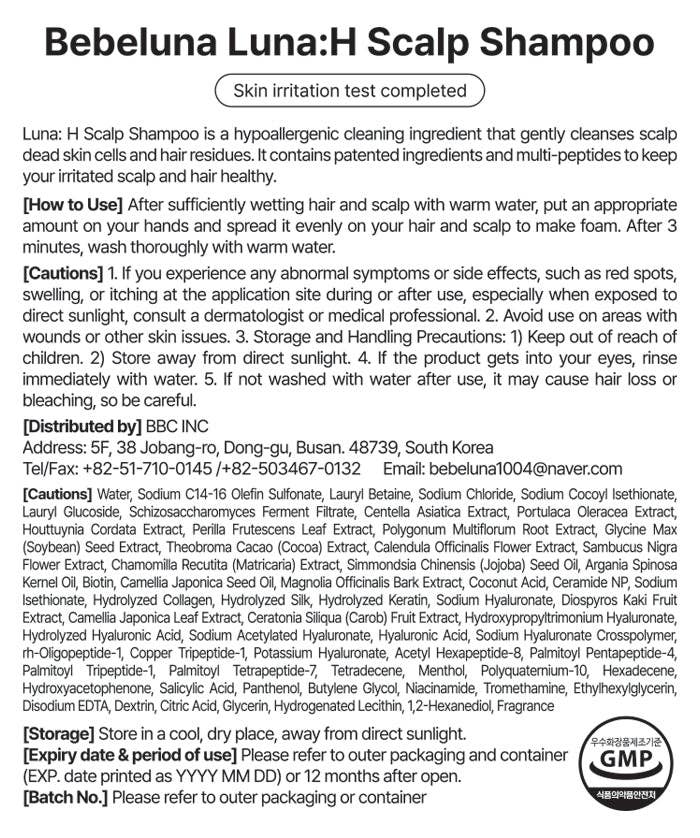 BEBELUNA - Wholesale Hair Shampoo - Luna:H Scalp Shampoo – Functional Hair Loss Care, Menthol Cooling, Peptide & Plant-Based Complex, 16.9 fl oz (500ml)7