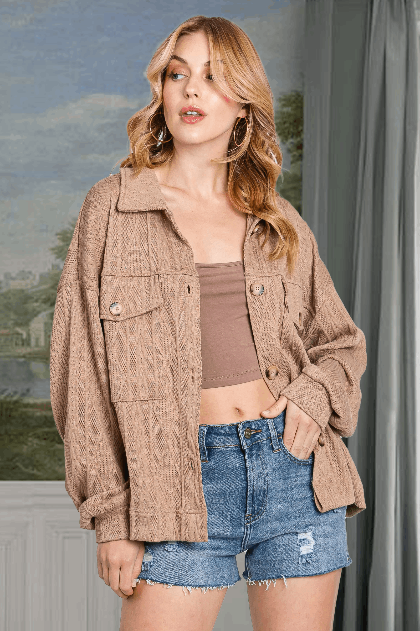 ELLEBORN – Großhandel Hemdjacke/Shacket – Damen – Strukturierte, entspannte Jacke-3393T6