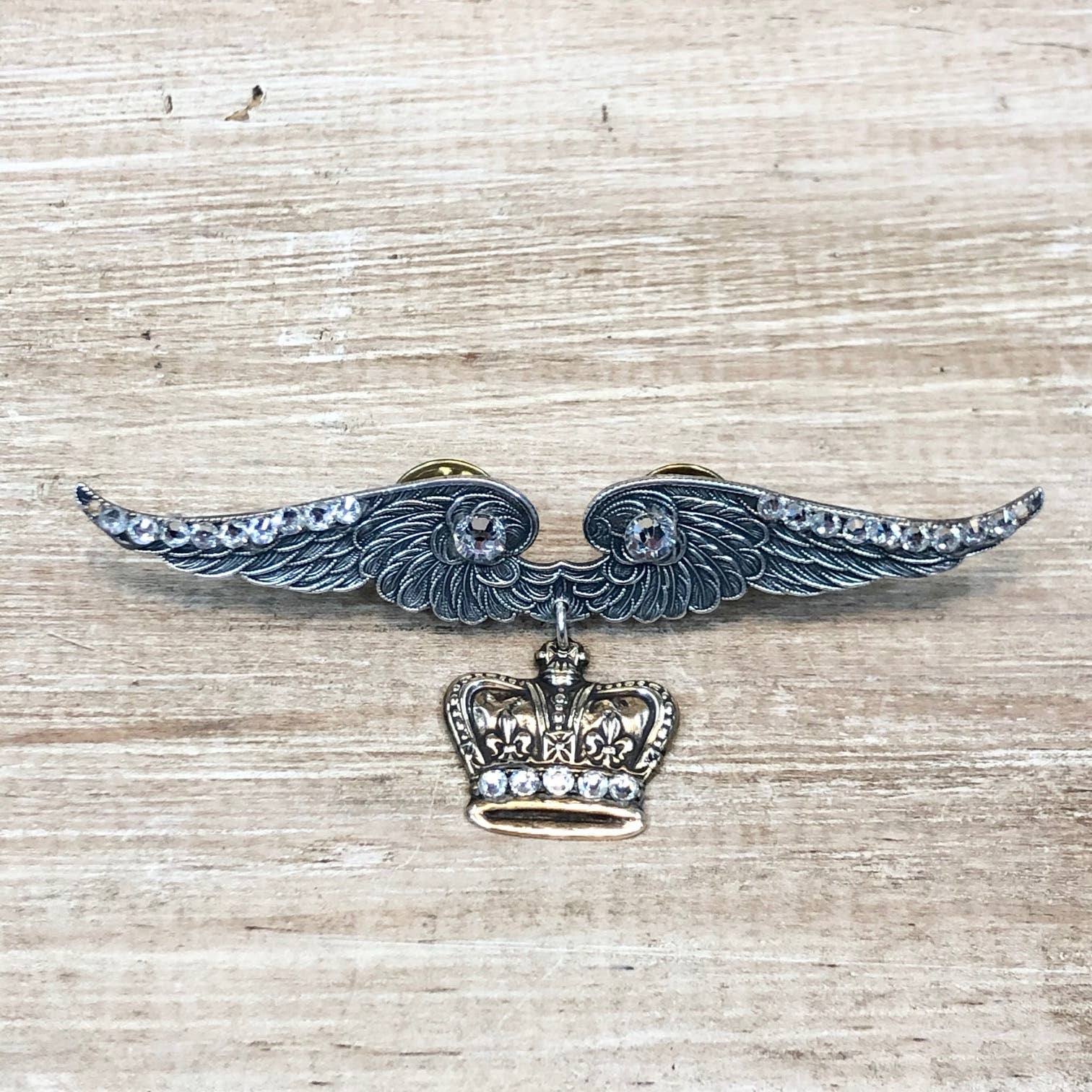 Lorraine Frances Jewelry - Wholesale Brooch - Blinged Wing Pin Brooch With Crown0