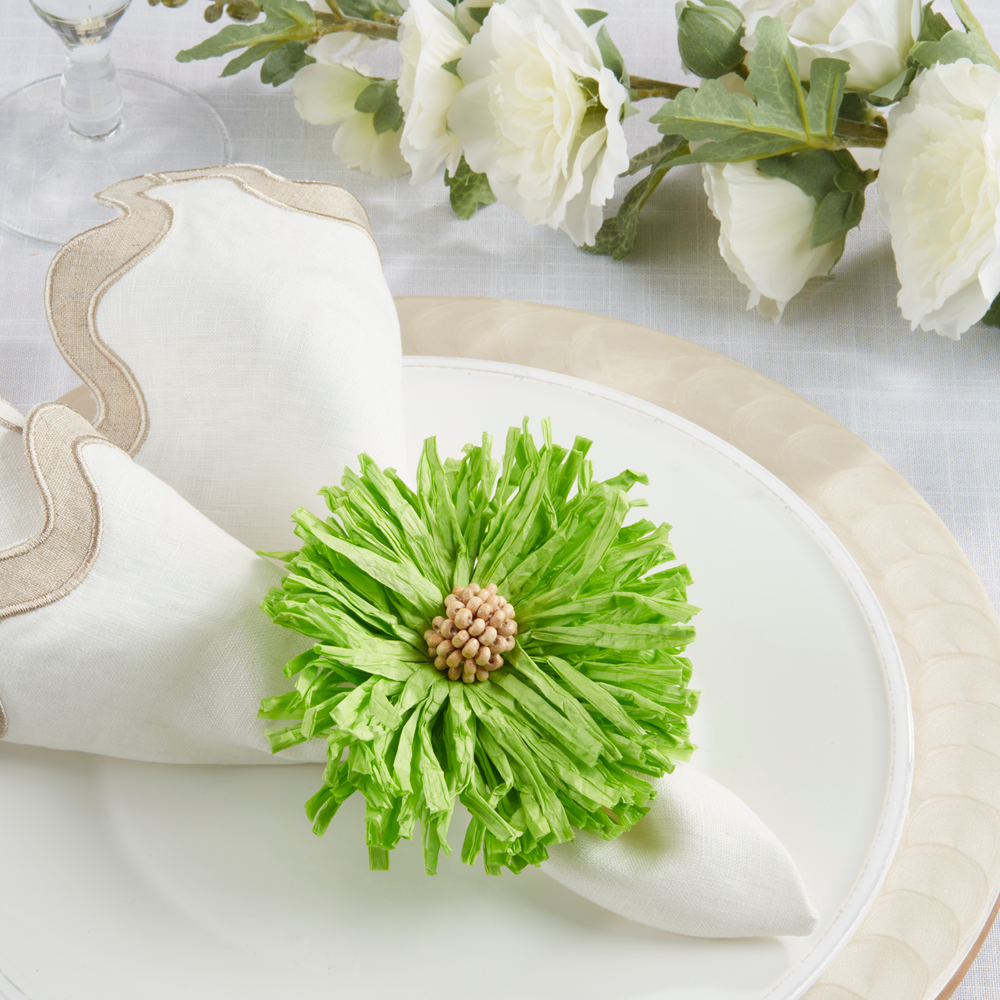 Fennco Styles - Wholesale Napkin Ring - Green Raffia Flower Napkin Ring 0