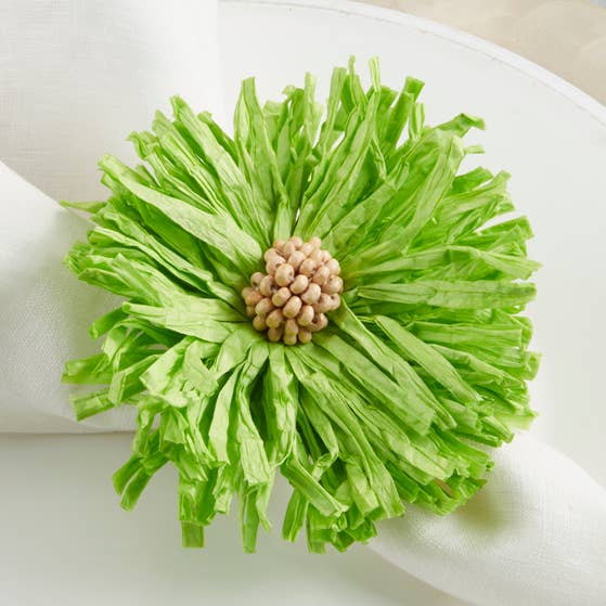 Fennco Styles - Wholesale Napkin Ring - Green Raffia Flower Napkin Ring 0