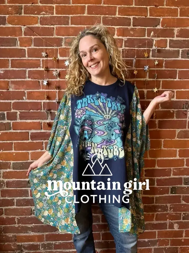 Mountain Girl Clothing - Wholesale Blouse - Women's - SEND IN YOUR OWN TEE Upcycled Fabric Boho Band Poncho Top1