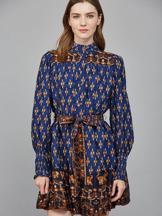 HIGH NECK COLLAR BAND MINI RUFFLED DRESS FD34118 for wholesale by FATE