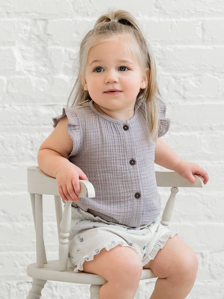 Colored Organics - Wholesale Shorts - Baby - Organic Luz Muslin Flutter Shorts - Elena Floral / Lilla