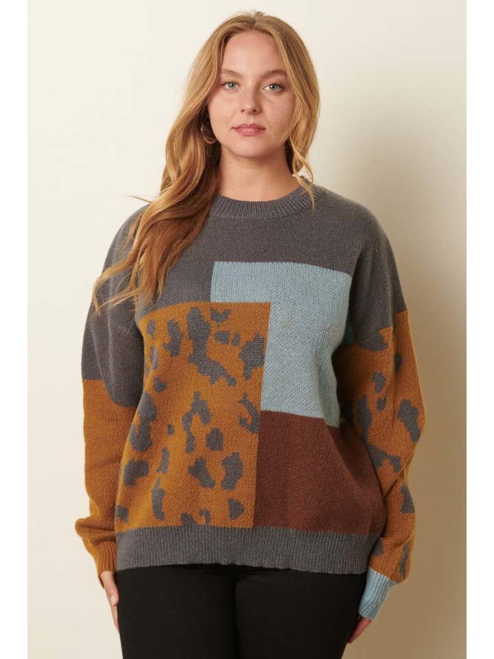 mittoshop – wholesale Knitted jumper – Women′s – PLUS ANIMAL PRINT COLOR BLOCK SWEATER