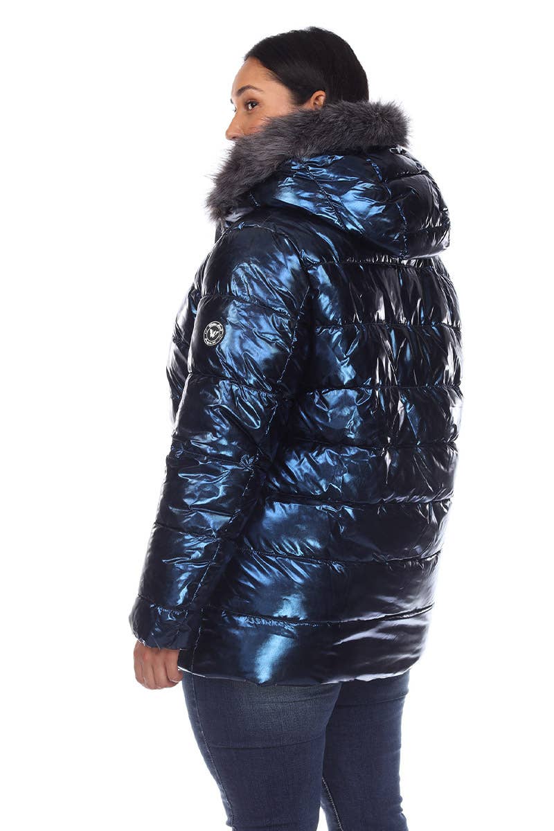 WHITE MARK - Vente Manteau – femme - Doudoune métallisée grande taille avec capuche28