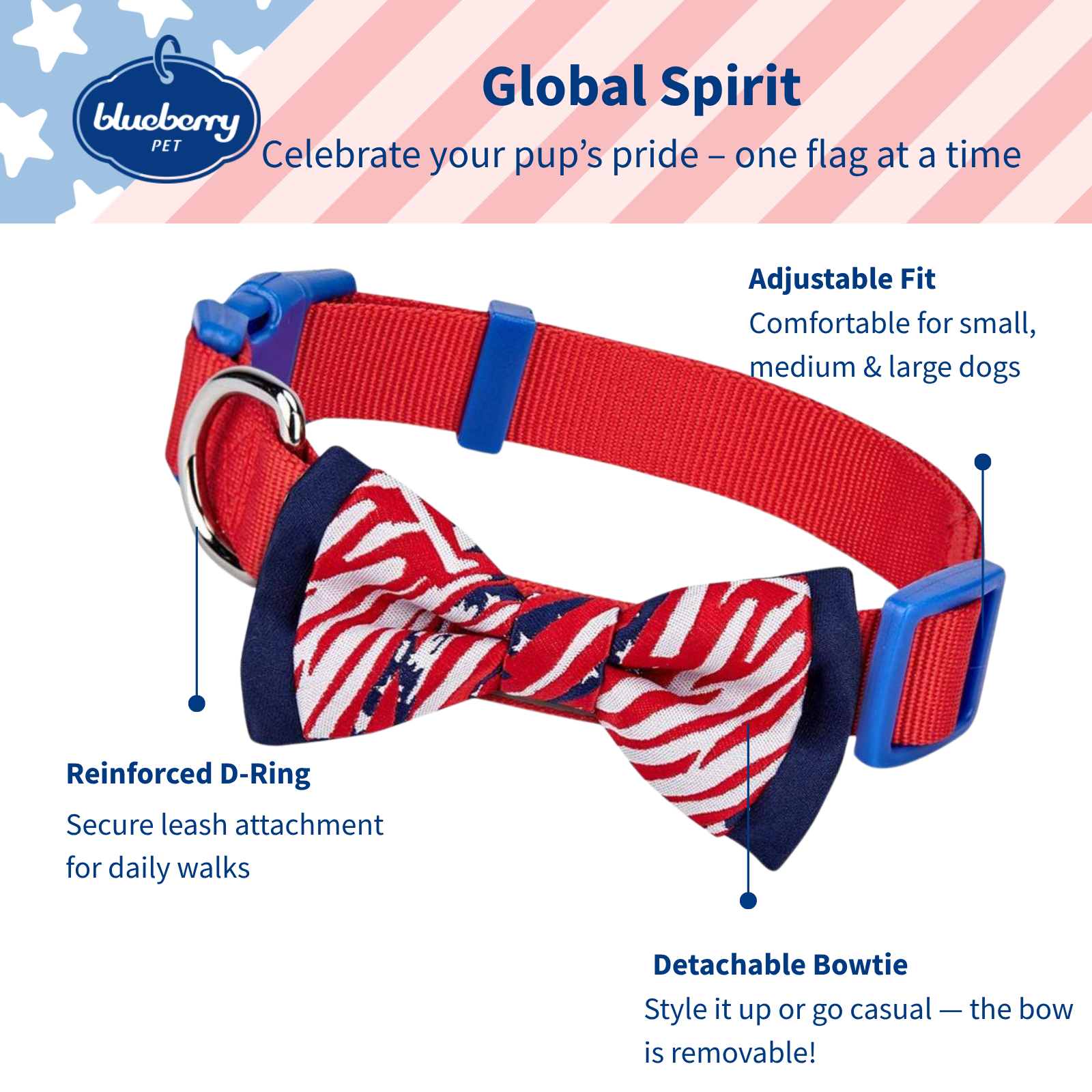 Rosso Collare per cani con fiocco, collare artistico per animali domestici con bandiera americana in vendita all'ingrosso su Faire1