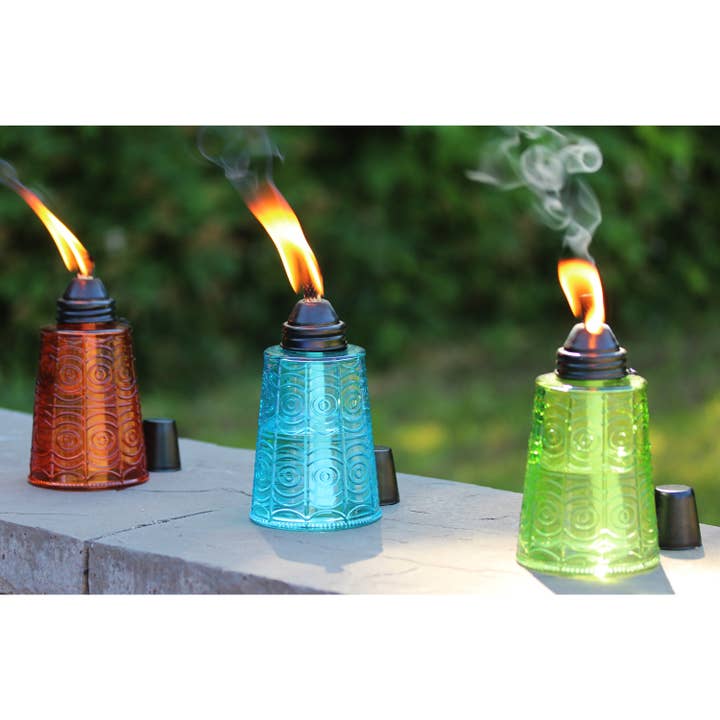 WholesaleMart - Wholesale Decorative Torch - 3pc Table Top Citronella Tiki Torches, Blue/Amber/Green2
