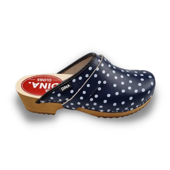 Tamancos De Pele Azul Dina Com Bolinhas por atacado de TRAAGOODS.COM