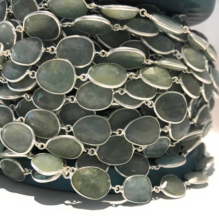 1 fot akvamarin ädelsten kedja, ädelsten Bezel ställa kontakt kedja, sterling Silver Ädelsten kedja, Bulk kedja till fots, DIY kedja för wholesale av Akstar Gems