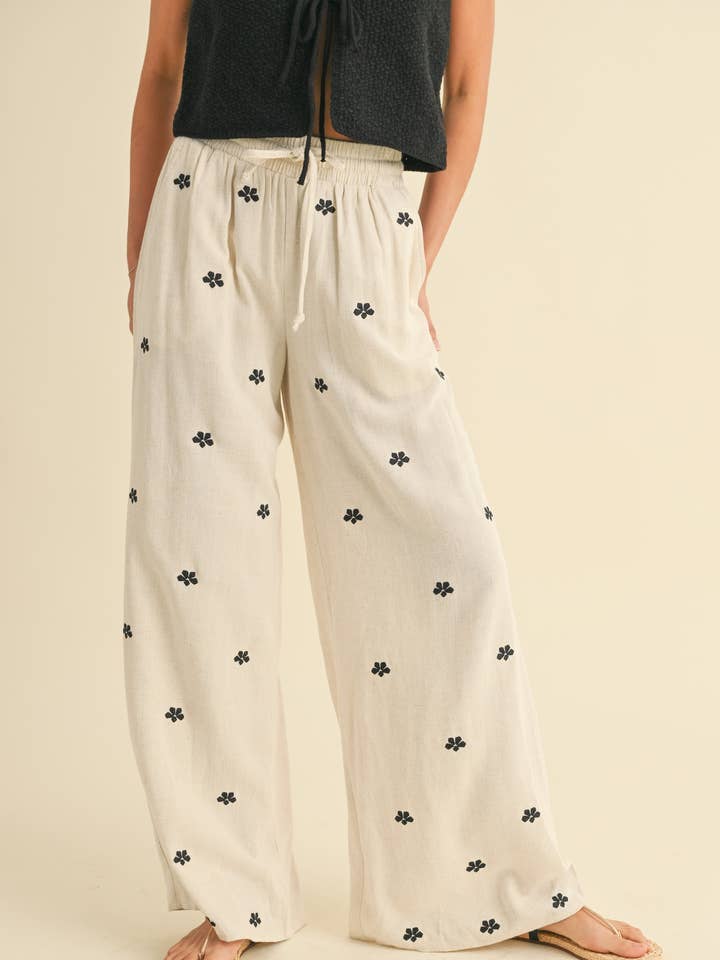 P4648 LINNEN BROEK MET BORDUURDETAILS voor wholesale door MIOU MUSE