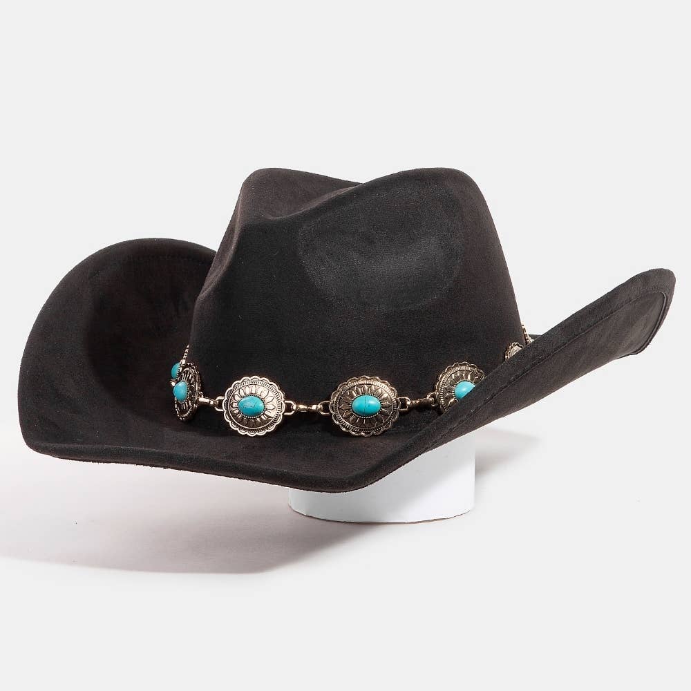 Collections by Fame Accessories - Wholesale Fedora - Women's - Turquoise Oval Stone Strap Western Cowboy Hat6