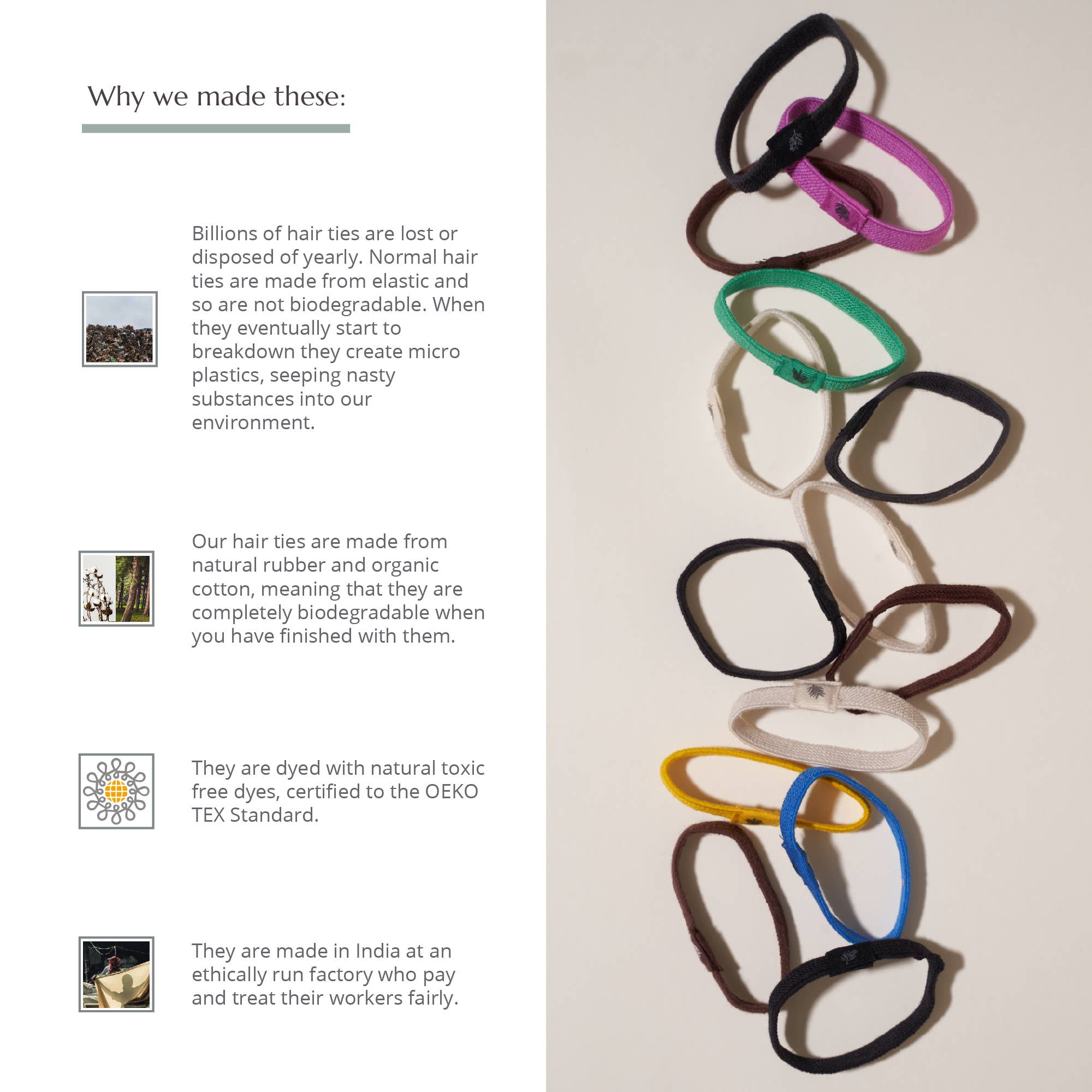 Wild and Stone – wholesale Hair tie – Hair Ties - Plastic Free - 6 Pack (Multi Colour)2