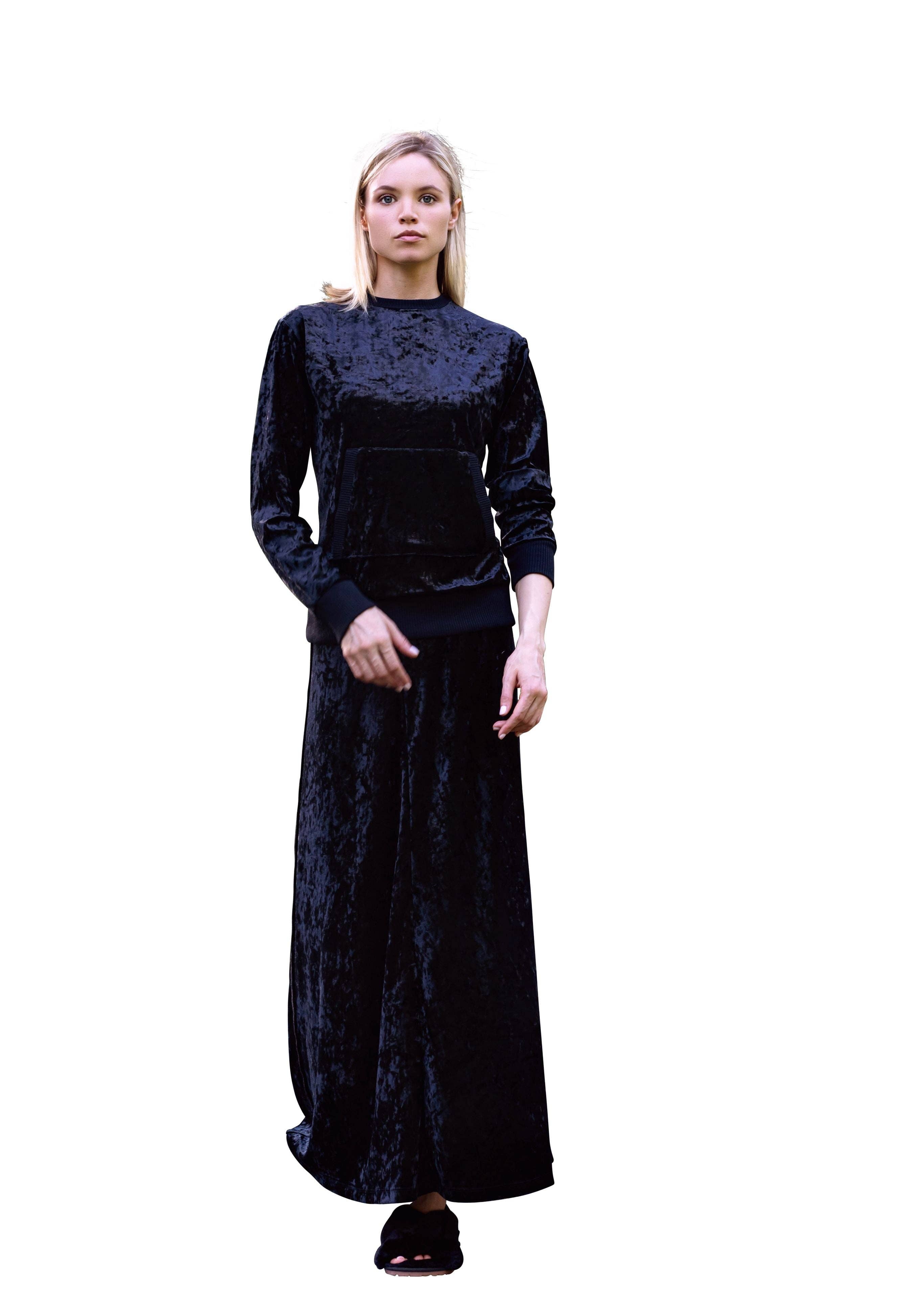 Ellwi Design - Wholesale Hemd- en rokset - Dames - Verpletterde Fluwelen Top & Rok - Zwart1