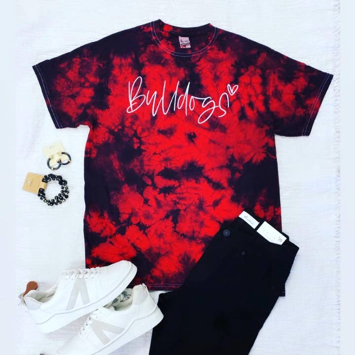 Camiseta estampada Georgia Bulldogs Red Black Tie Dye por atacado de BB Subs and Screens